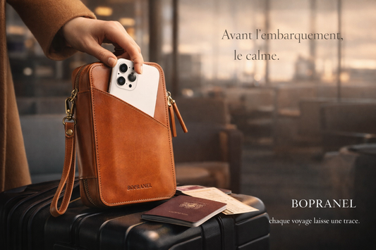 L’Essentiel - Pochette de voyage en Cuir Sienne