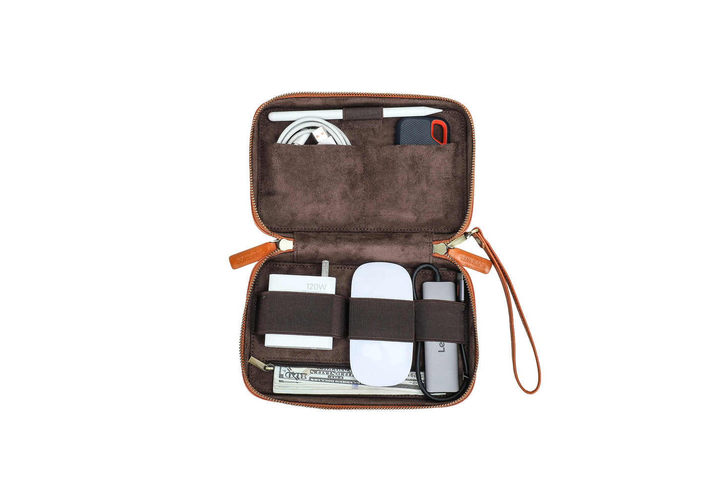 L’Essentiel - Pochette de voyage en Cuir Sienne