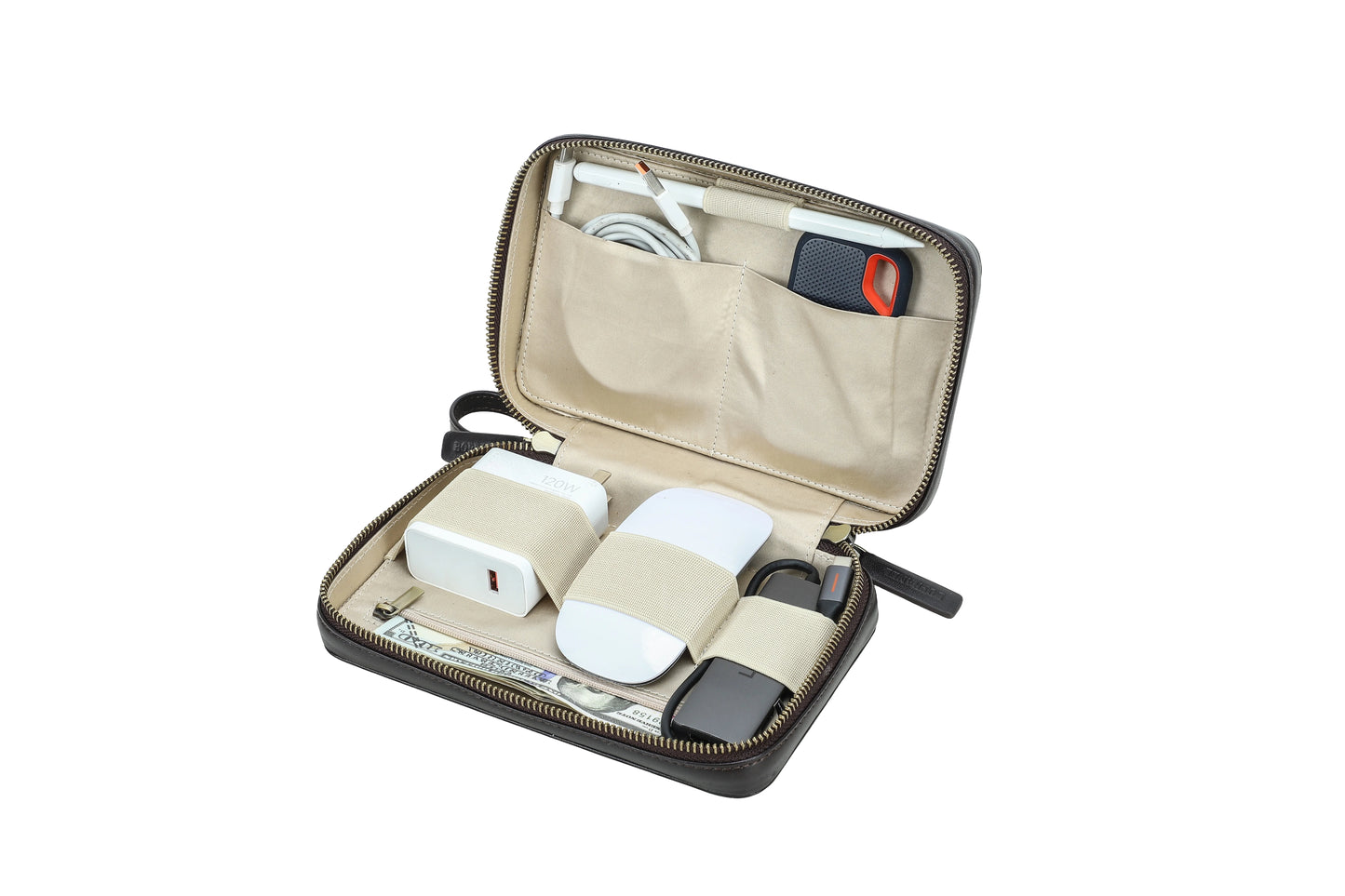 L’Essentiel - Pochette de voyage en Cuir Ombre