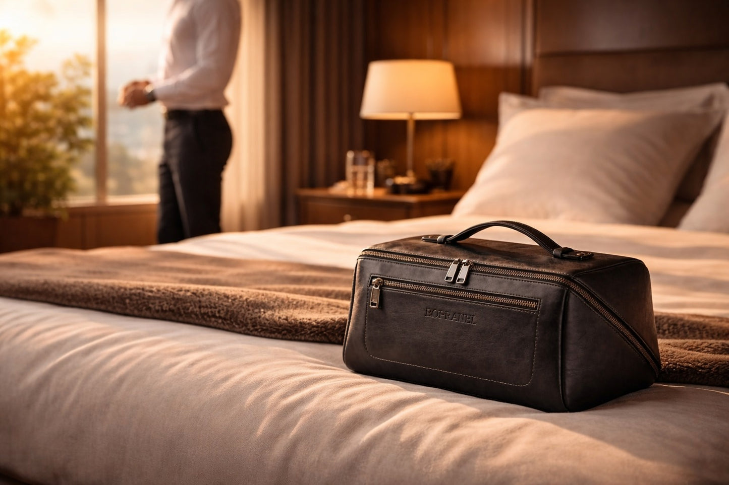 L’INTERVALLE Trousse de voyage en cuir café