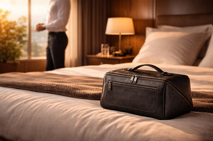 L’INTERVALLE Trousse de voyage en cuir café
