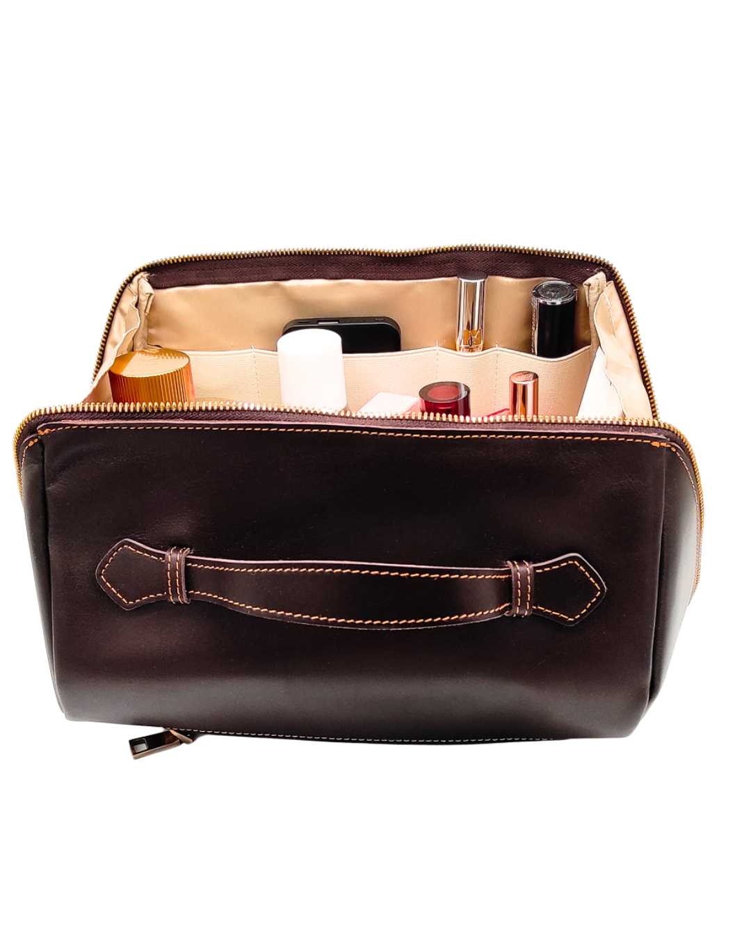 L’INTERVALLE Trousse de voyage en cuir café